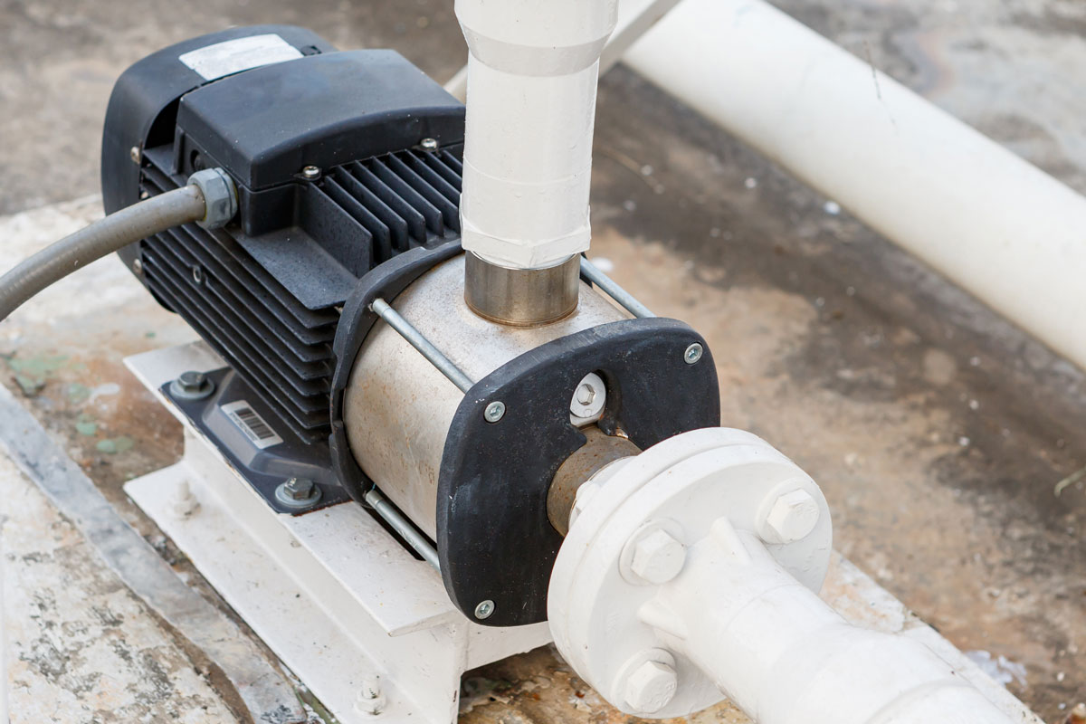 Closeup of water pump installation for water tank